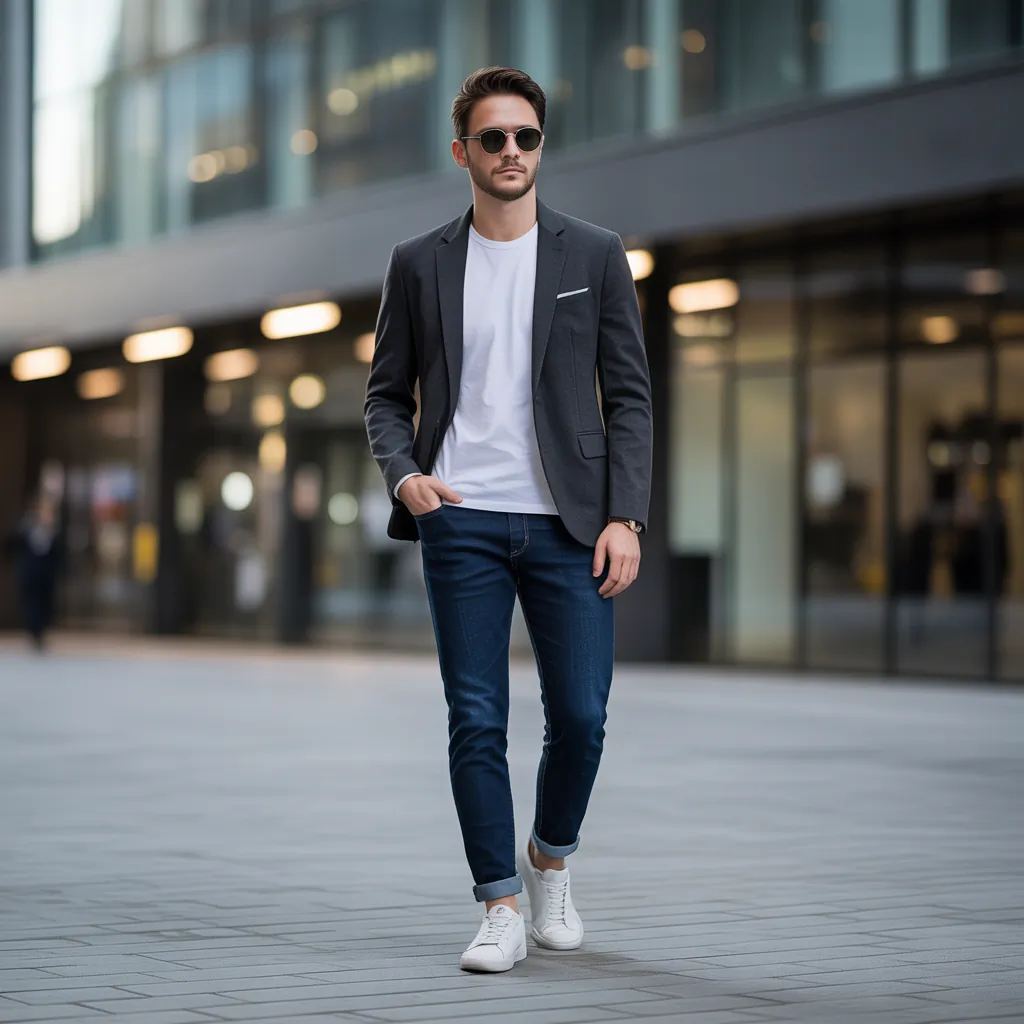 dark blue jeans outfit men