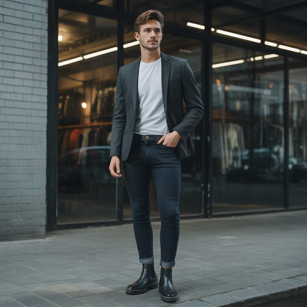 dark blue jeans outfit men