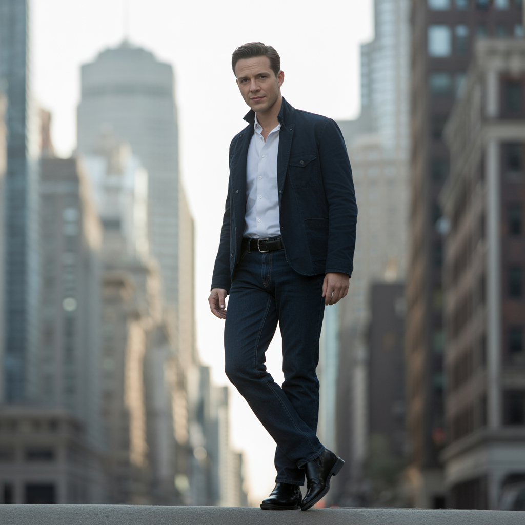 dark blue jeans outfit men