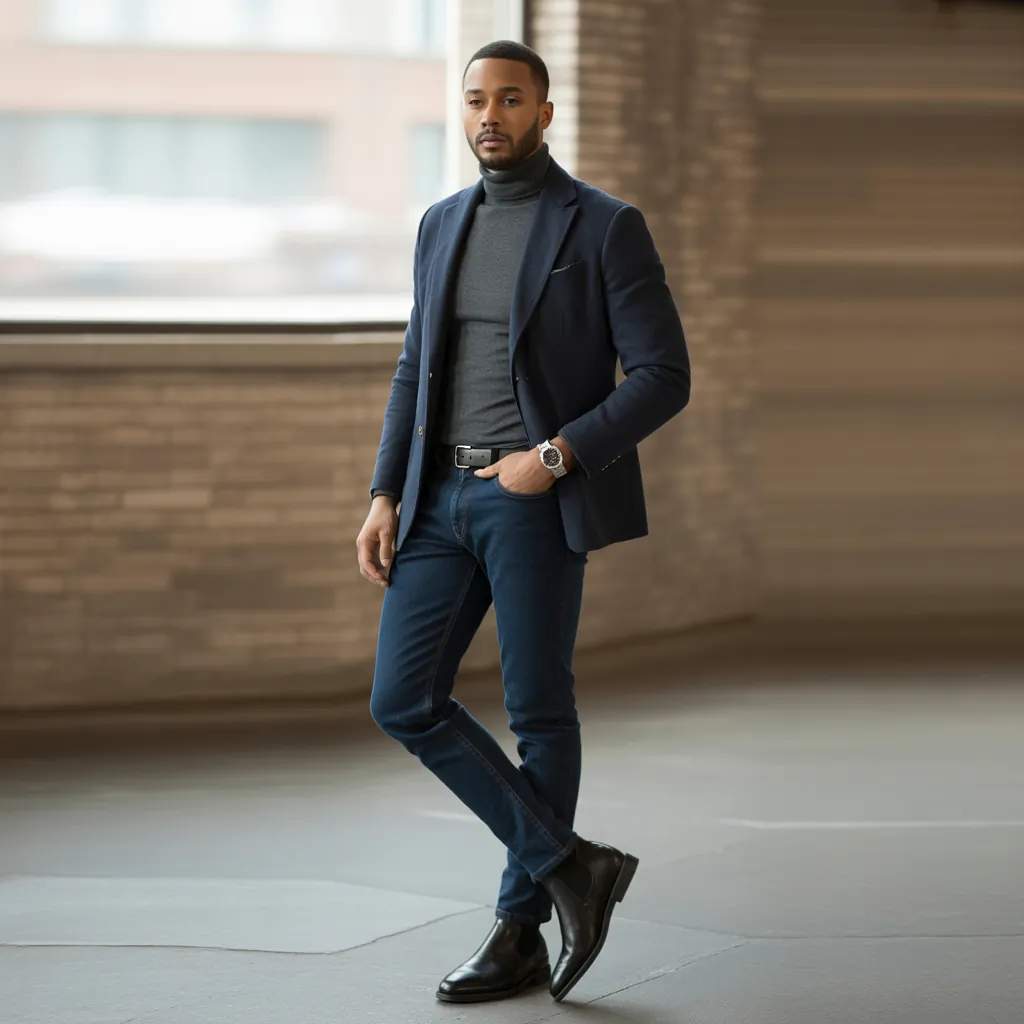 dark blue jeans outfit men