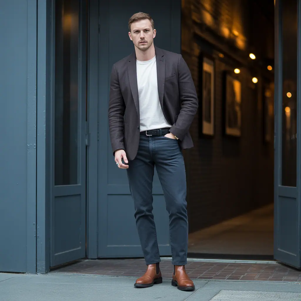 dark blue jeans outfit men