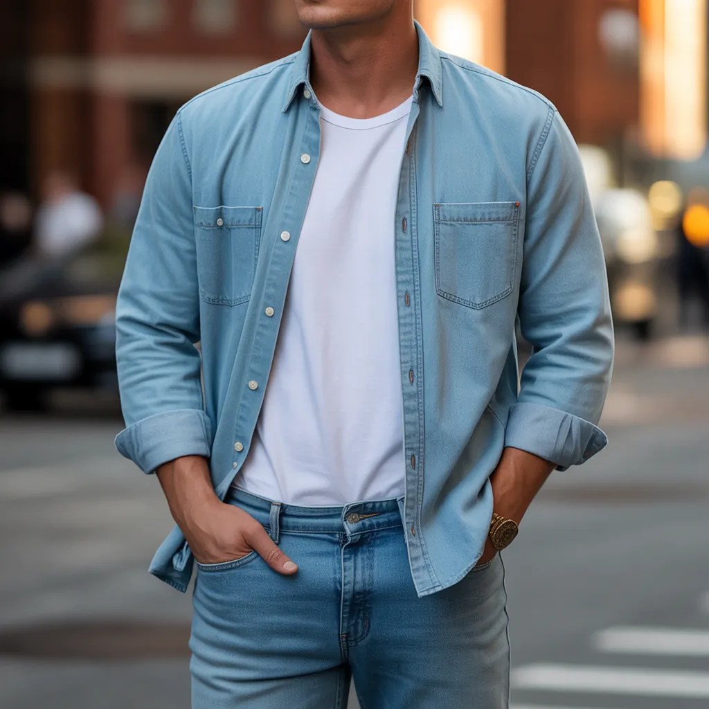 denim shirt men looks