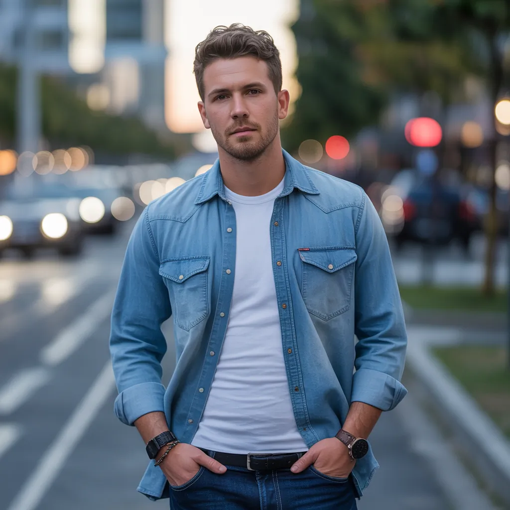 denim shirt men looks