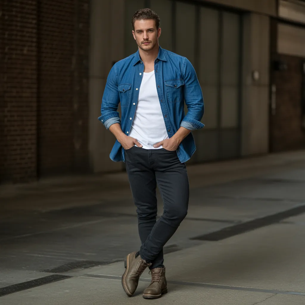 denim shirt men looks