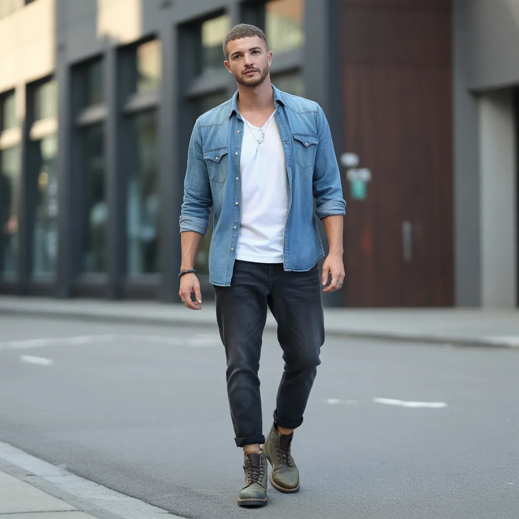 denim shirt men looks