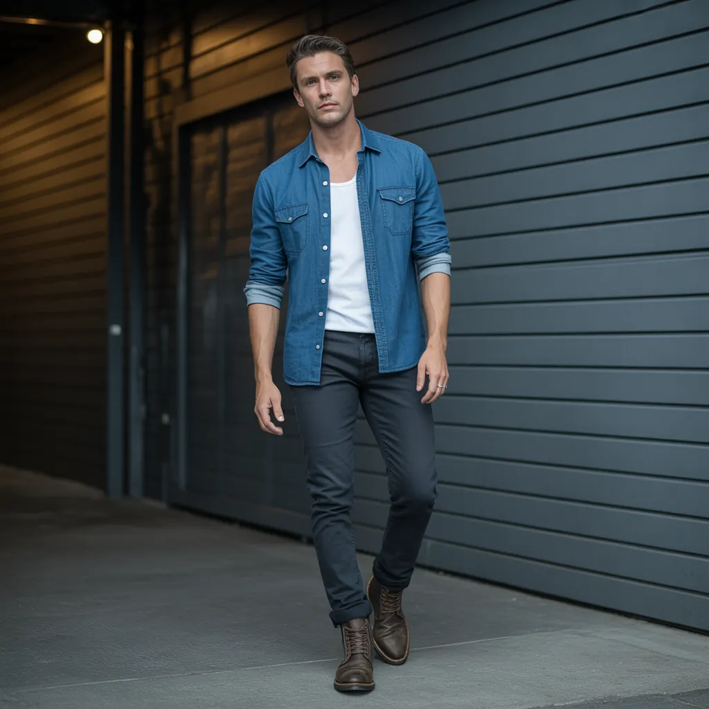denim shirt men looks