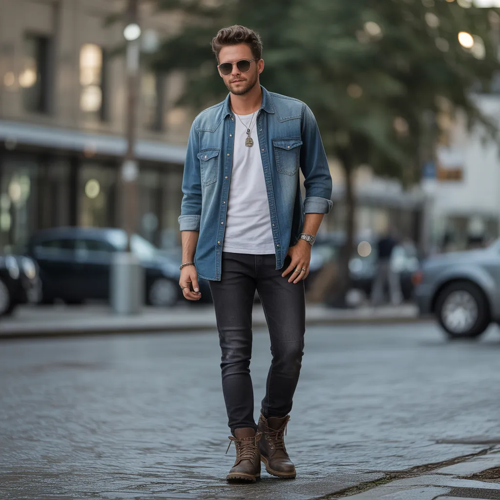 denim shirt men looks