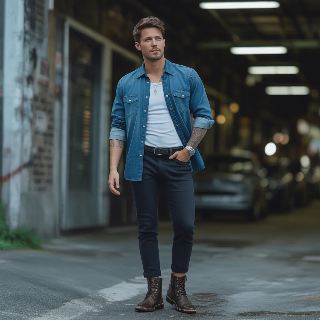 denim shirt men looks