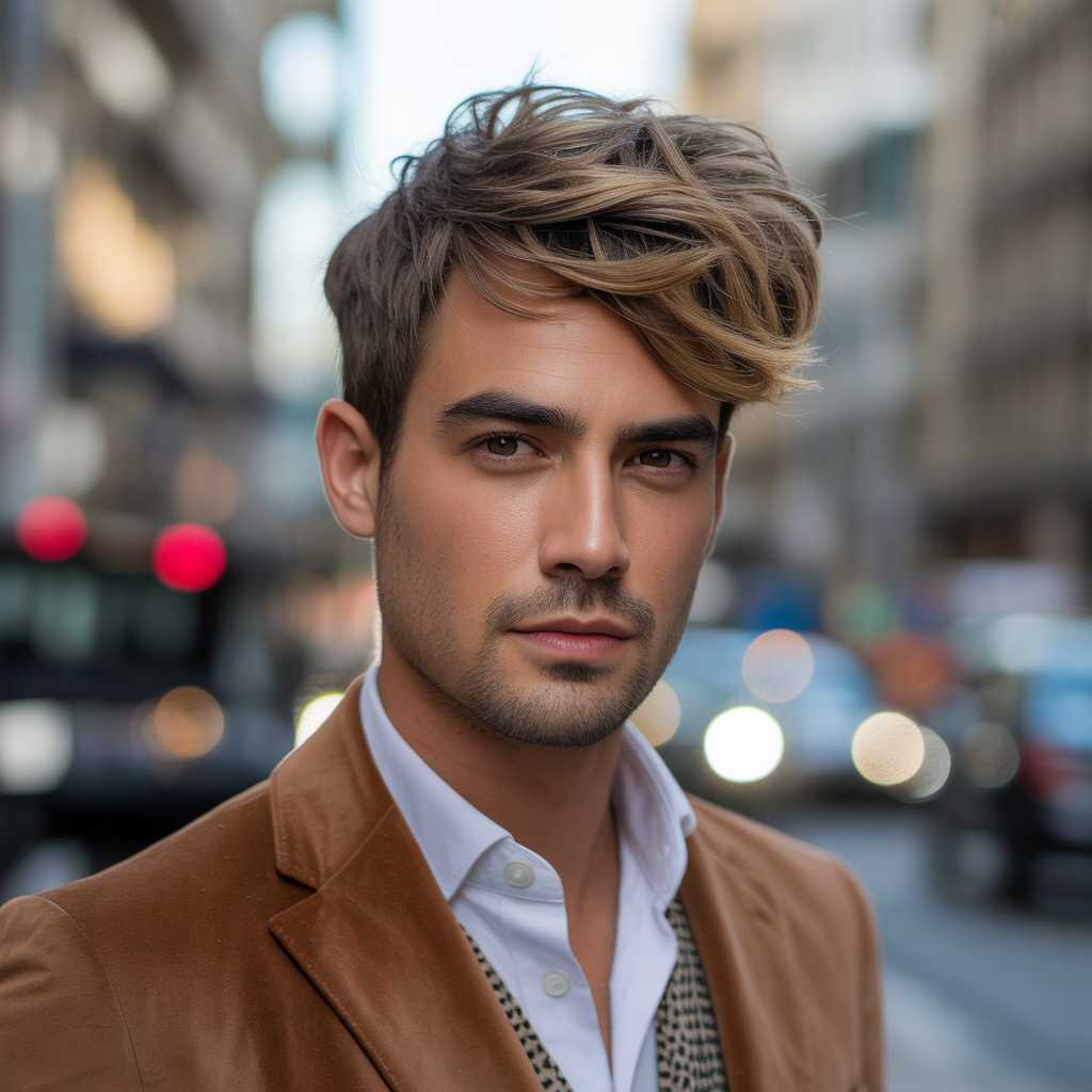 feathered hair men
