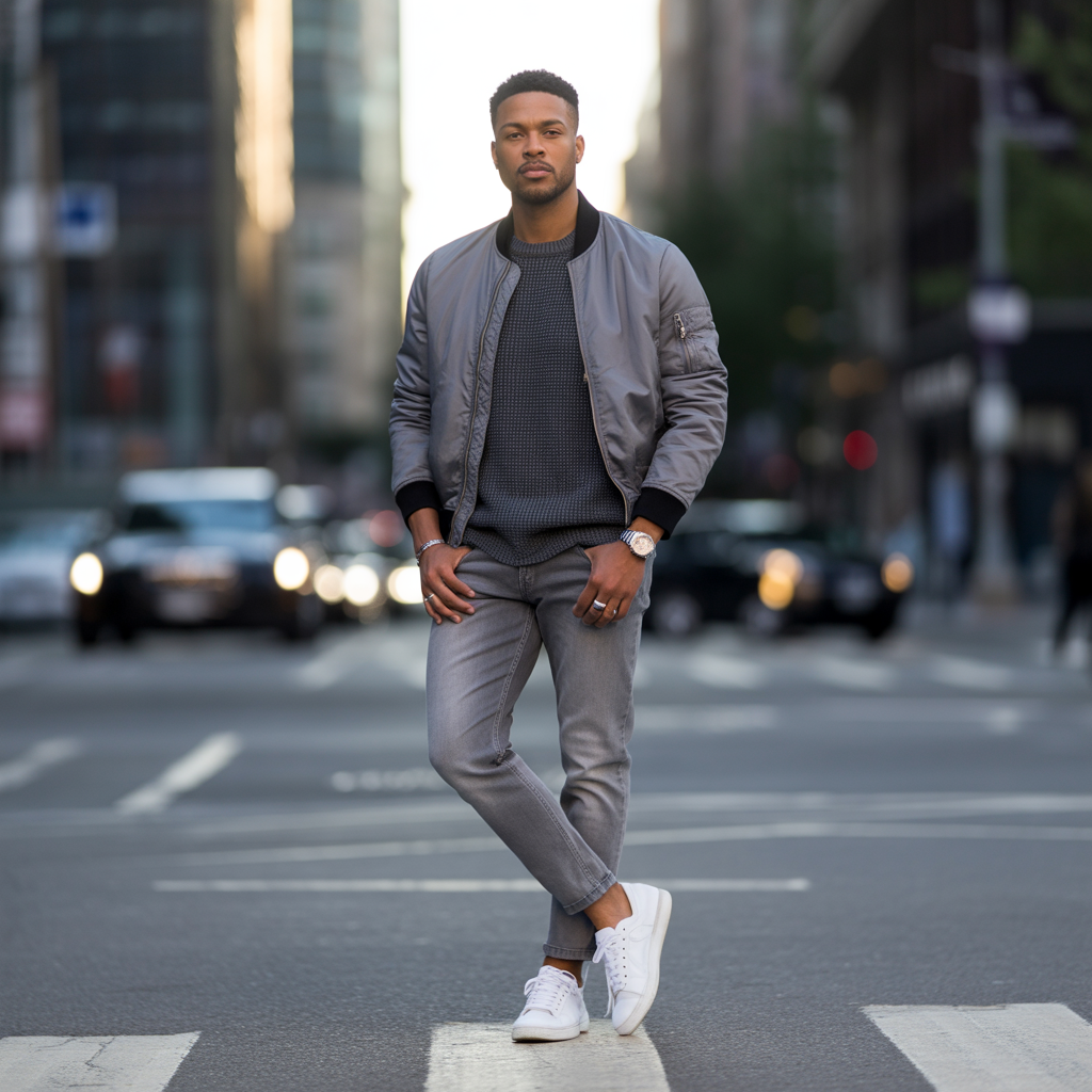 gray jeans outfits for men