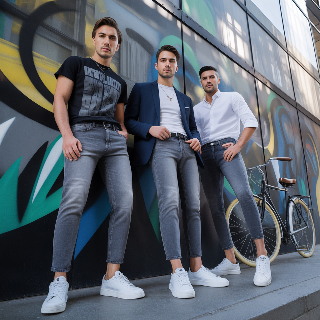gray jeans outfits for men