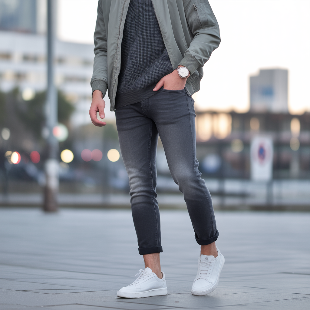 gray jeans outfits for men