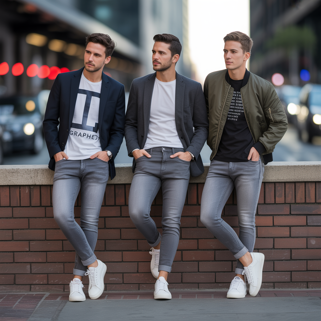 gray jeans outfits for men
