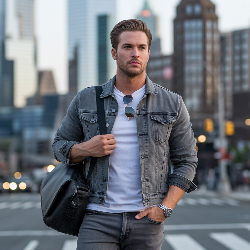 gray jeans outfits for men