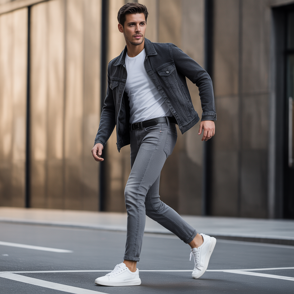 gray jeans outfits for men