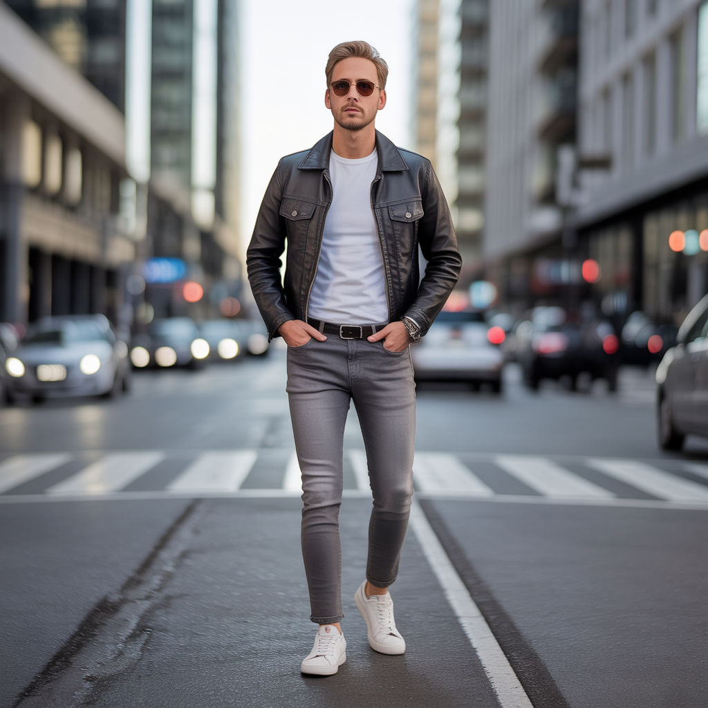gray jeans outfits for men
