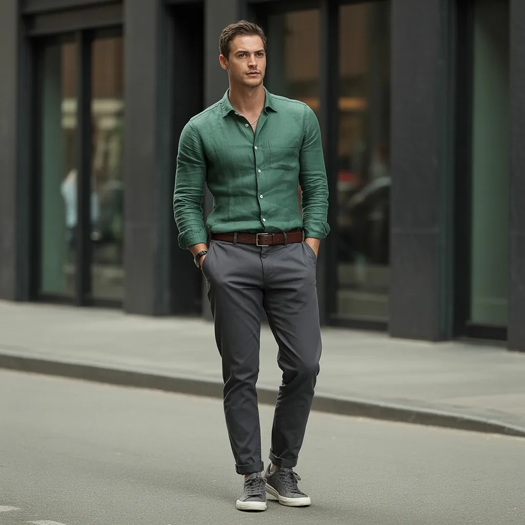 green shirt outfit men