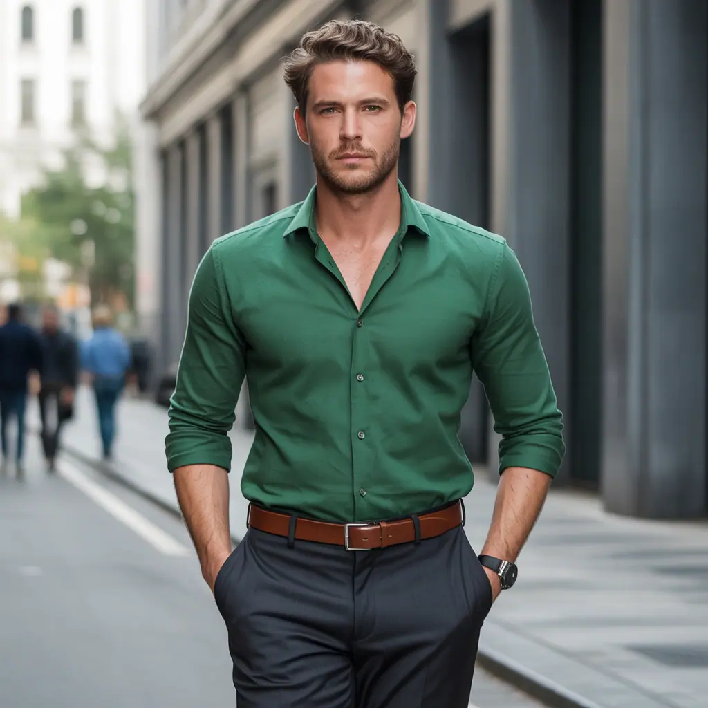 green shirt outfit men