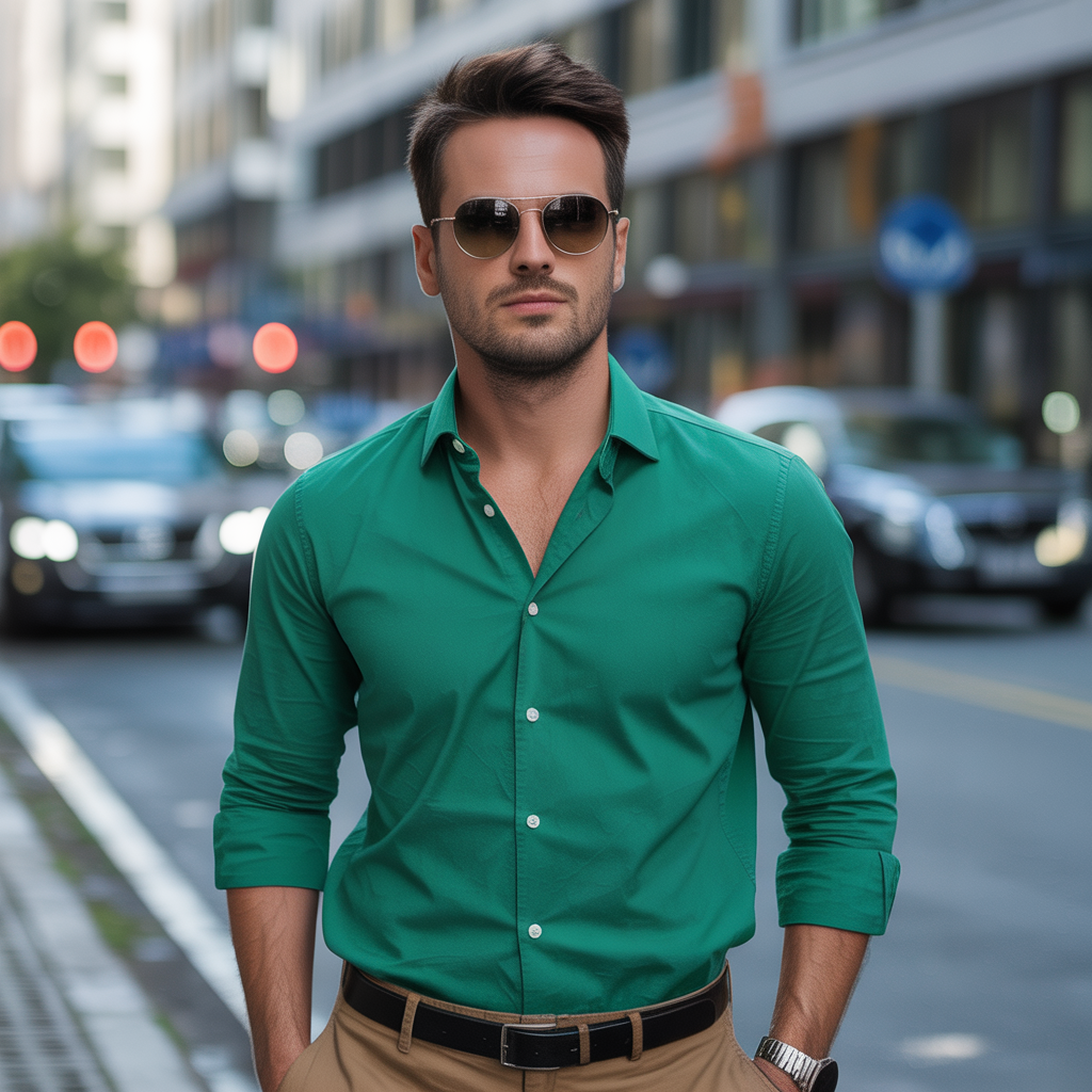 green shirt outfit men