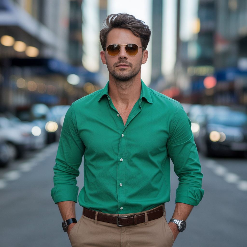 green shirt outfit men