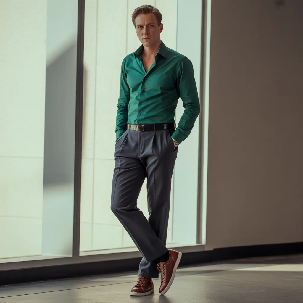 green shirt outfit men