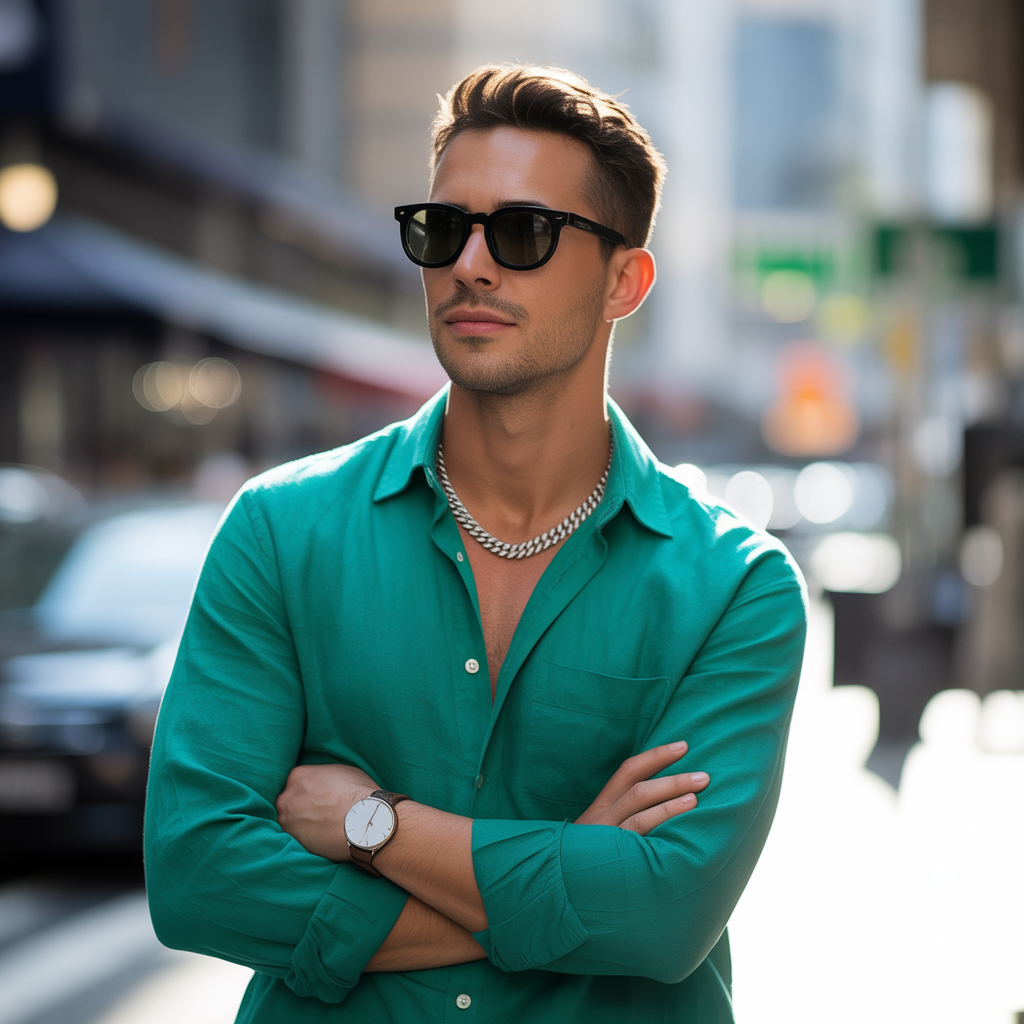 green shirt outfit men