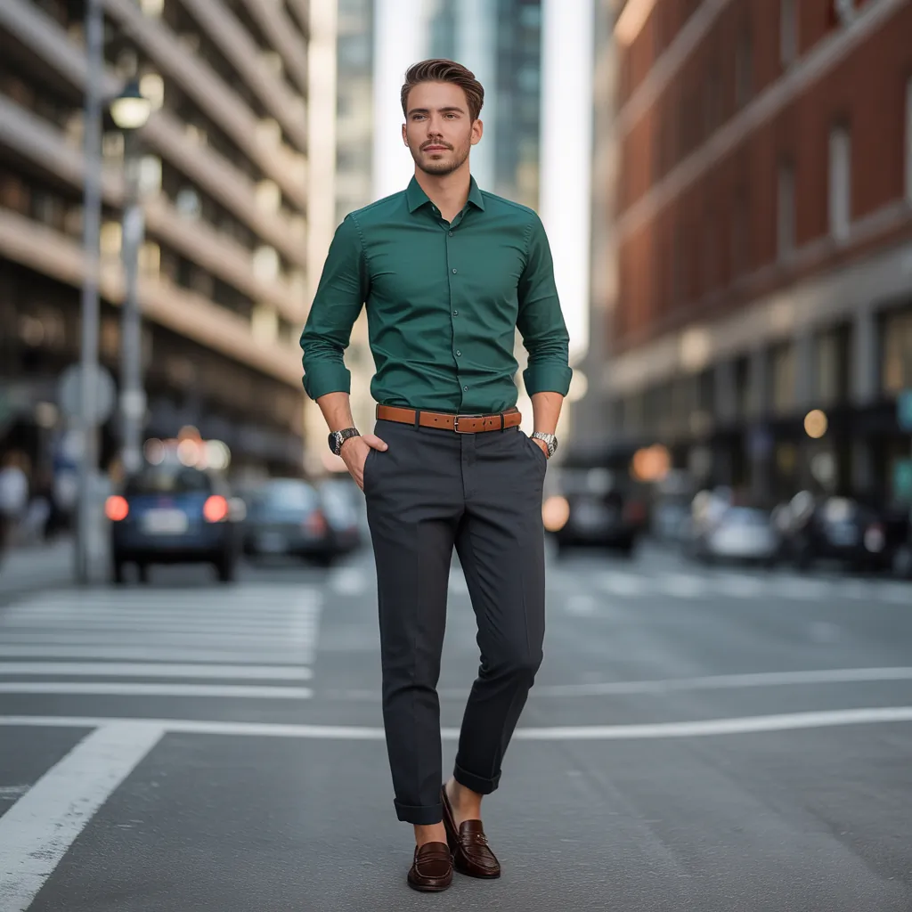 green shirt outfit men