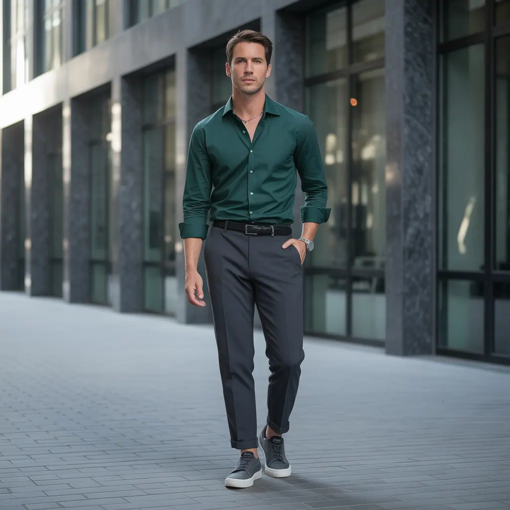 green shirt outfit men