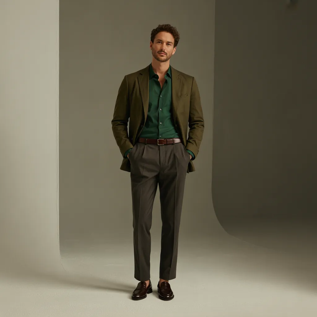 green shirt outfit men