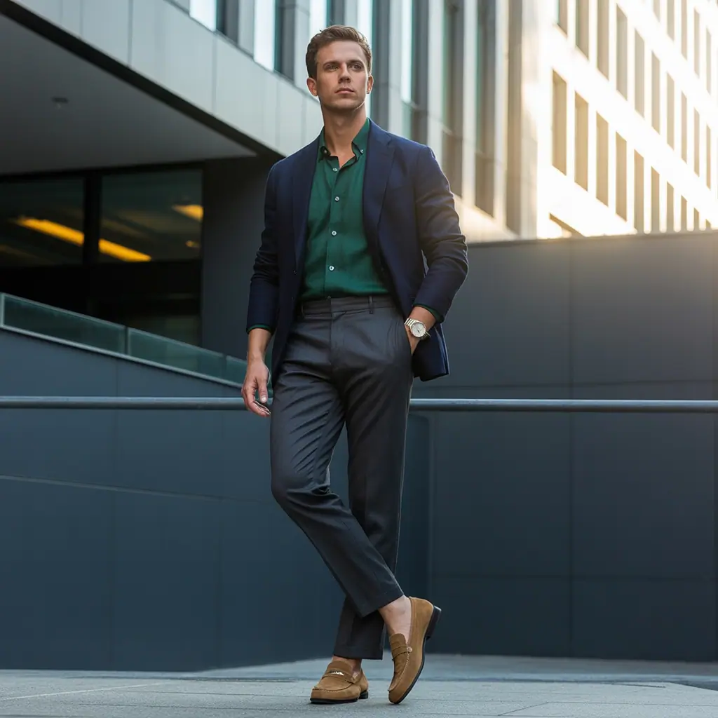 green shirt outfit men