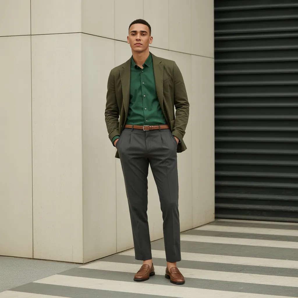 green shirt outfit men