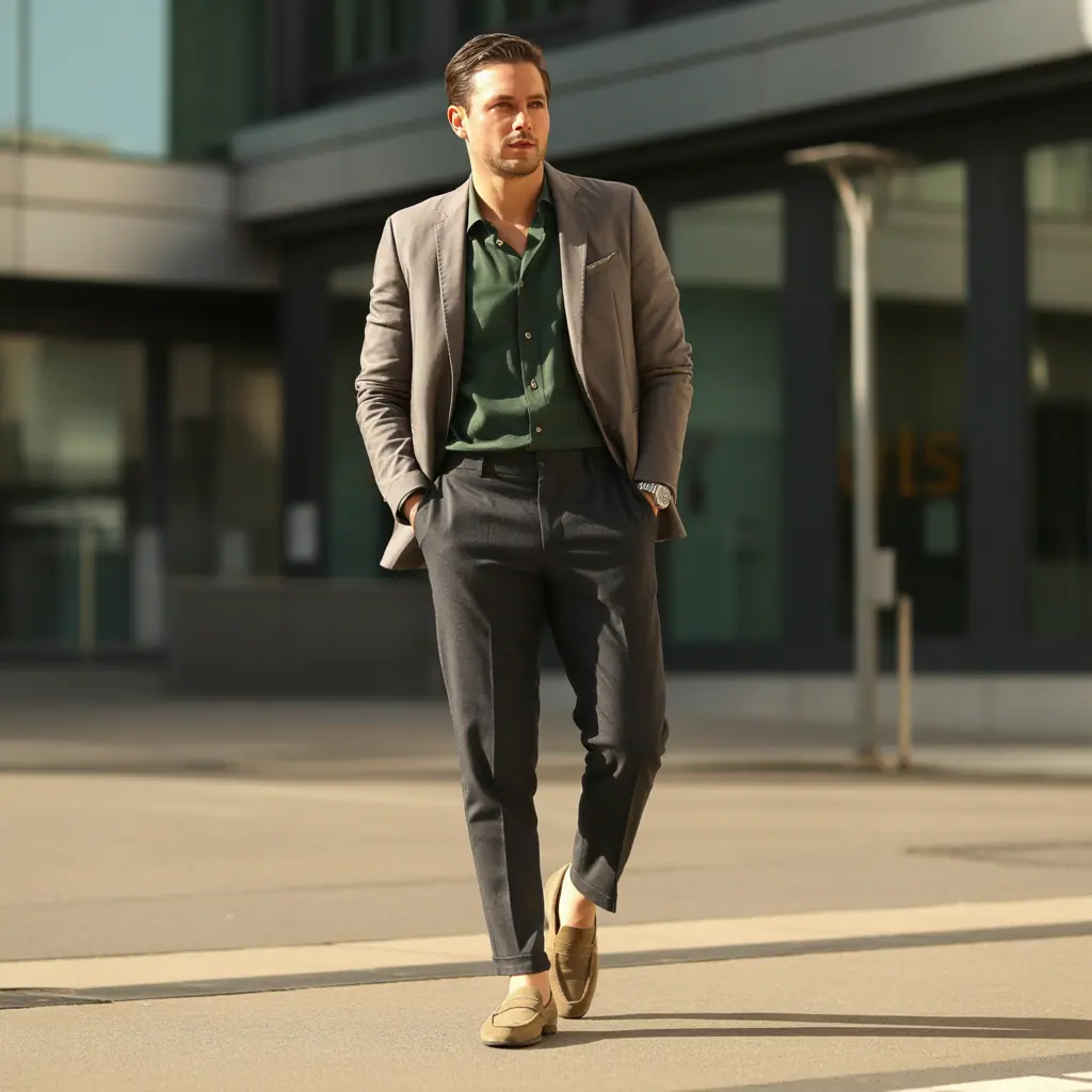 green shirt outfit men