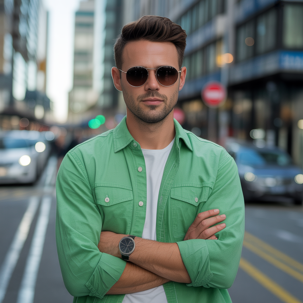 green shirt outfit men