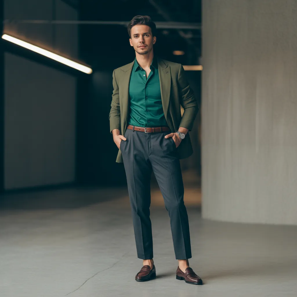 green shirt outfit men
