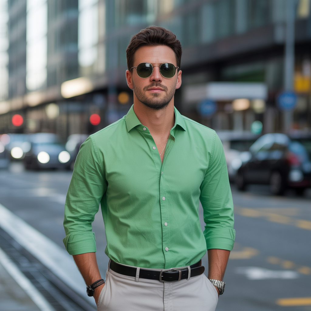 green shirt outfit men