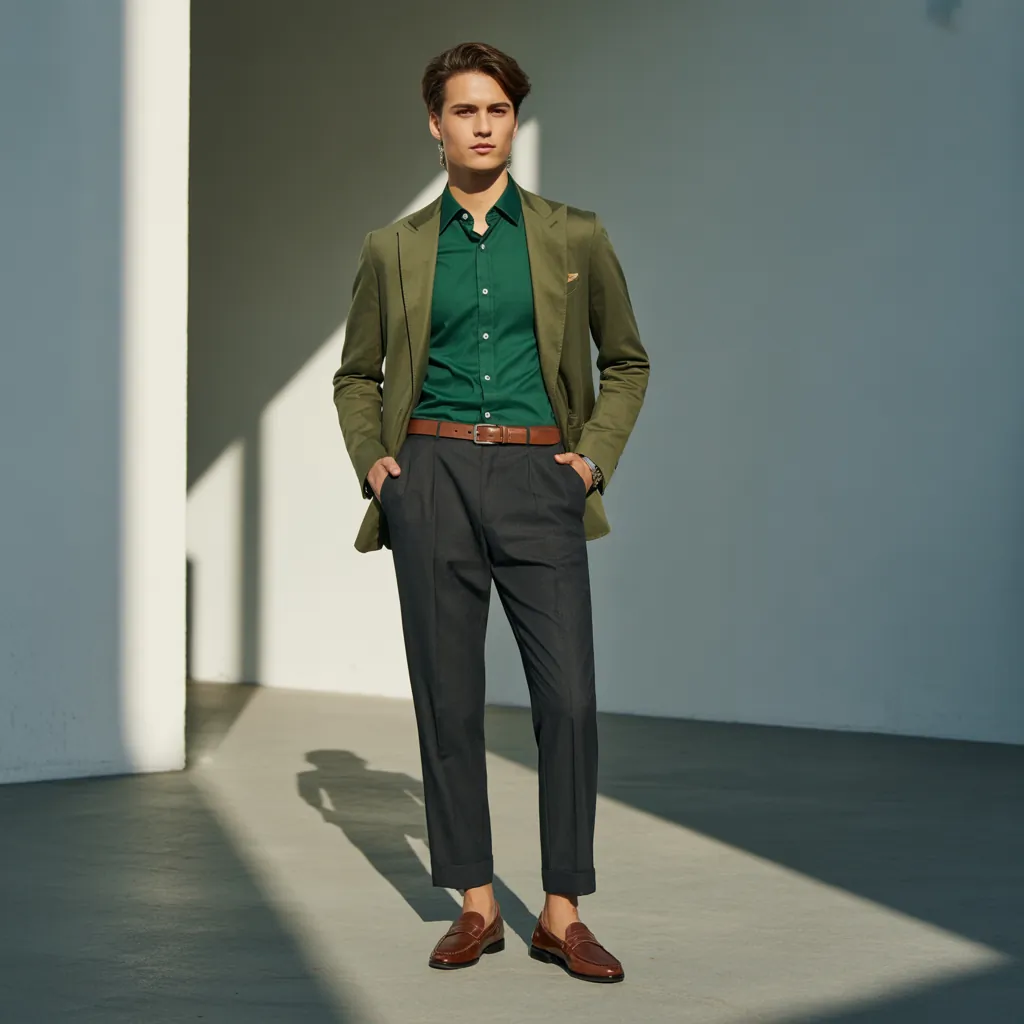 green shirt outfit men
