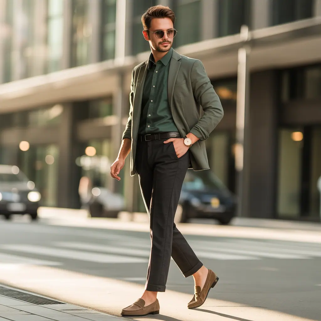 green shirt outfit men