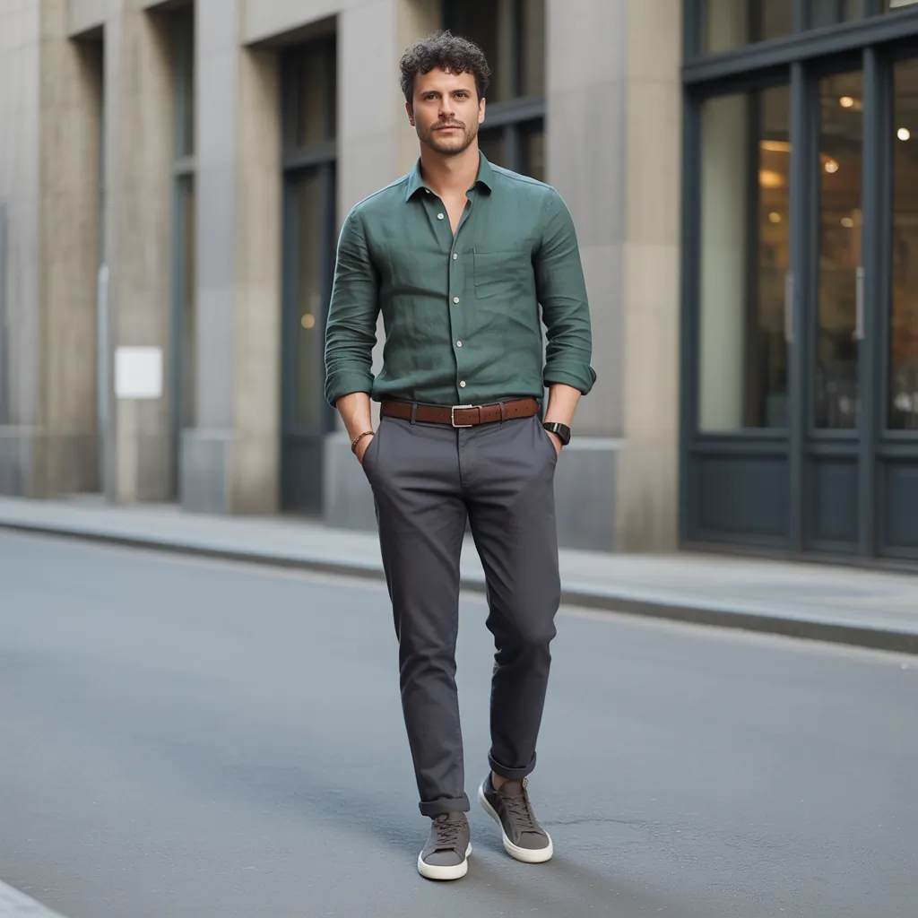 green shirt outfit men