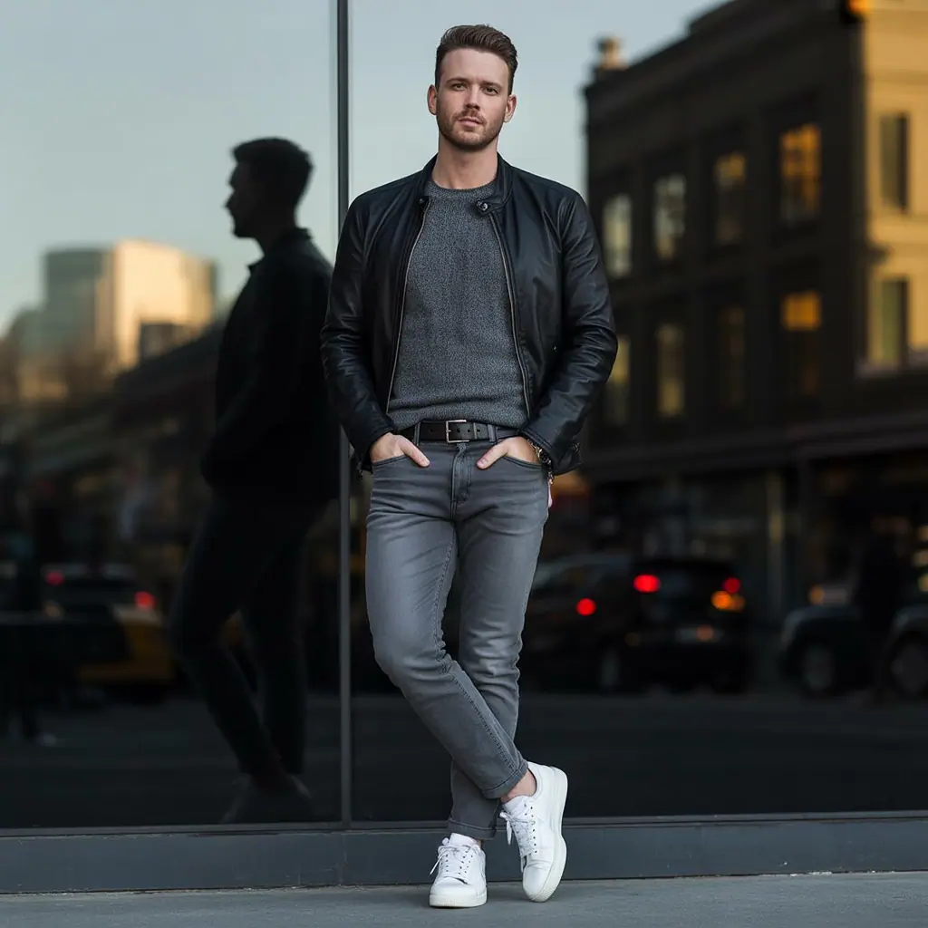 grey jeans outfit men