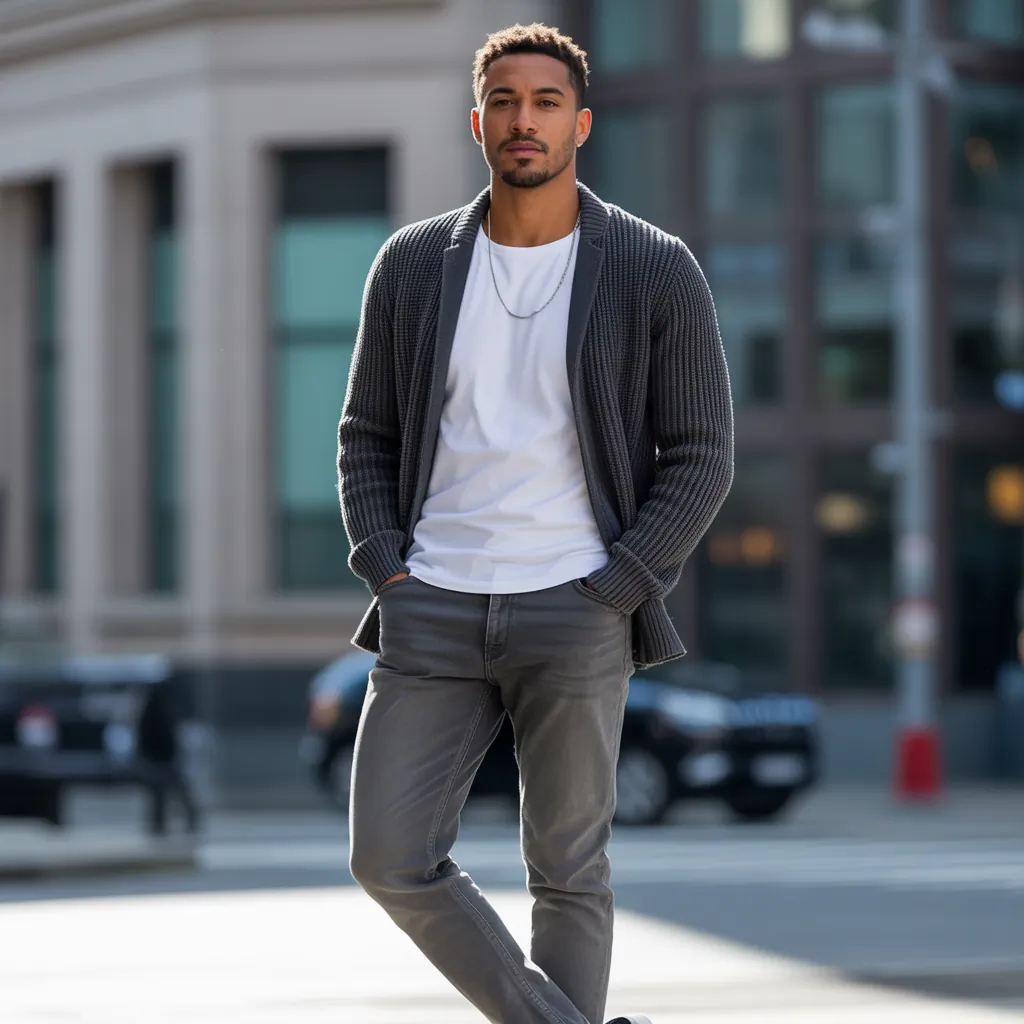 grey jeans outfit men