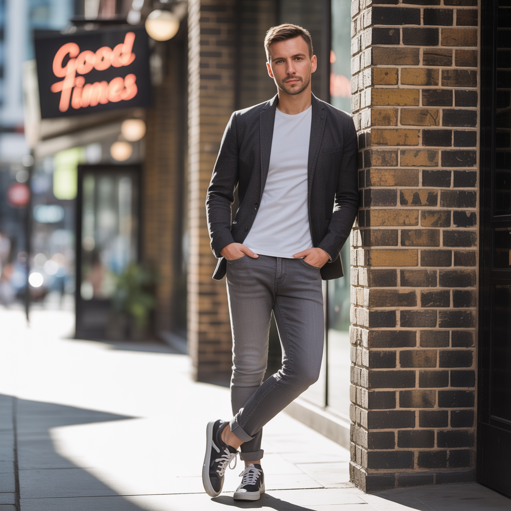 grey jeans outfit men