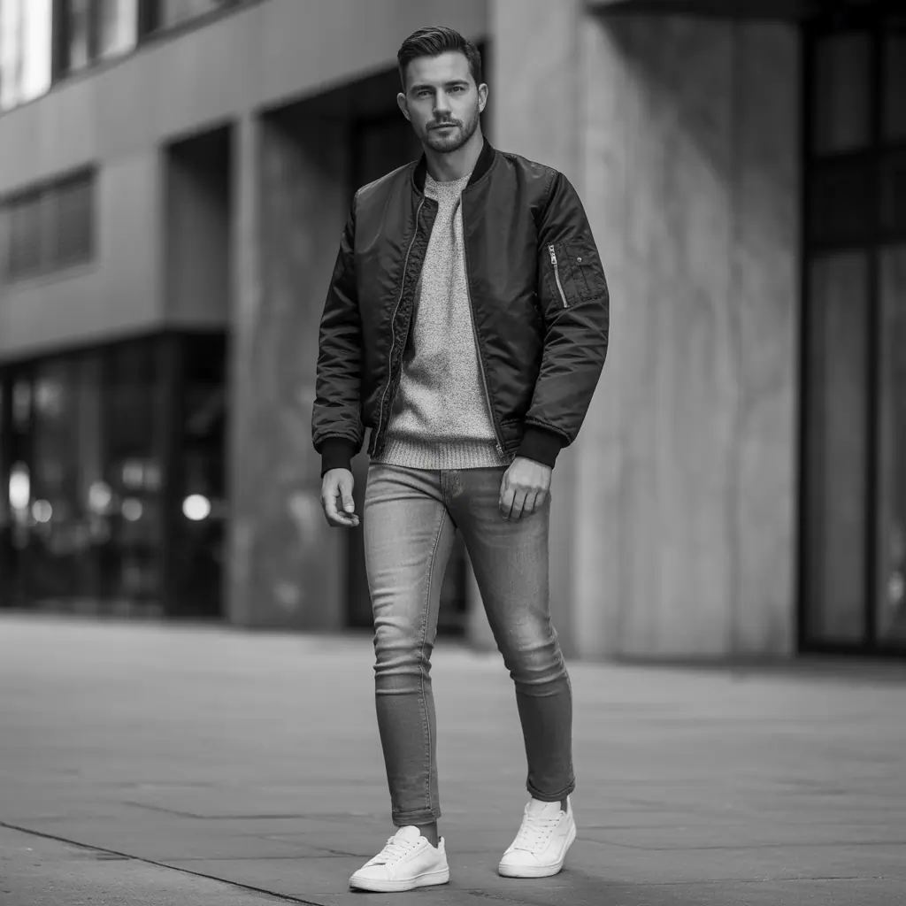 grey jeans outfit men