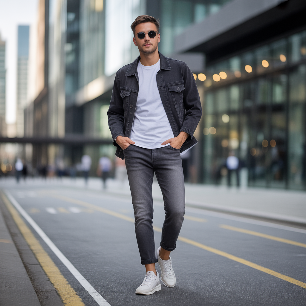grey jeans outfit men