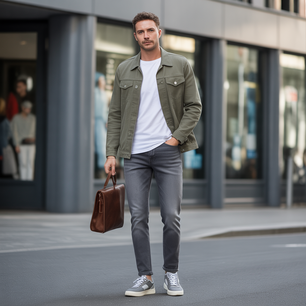 grey jeans outfit men