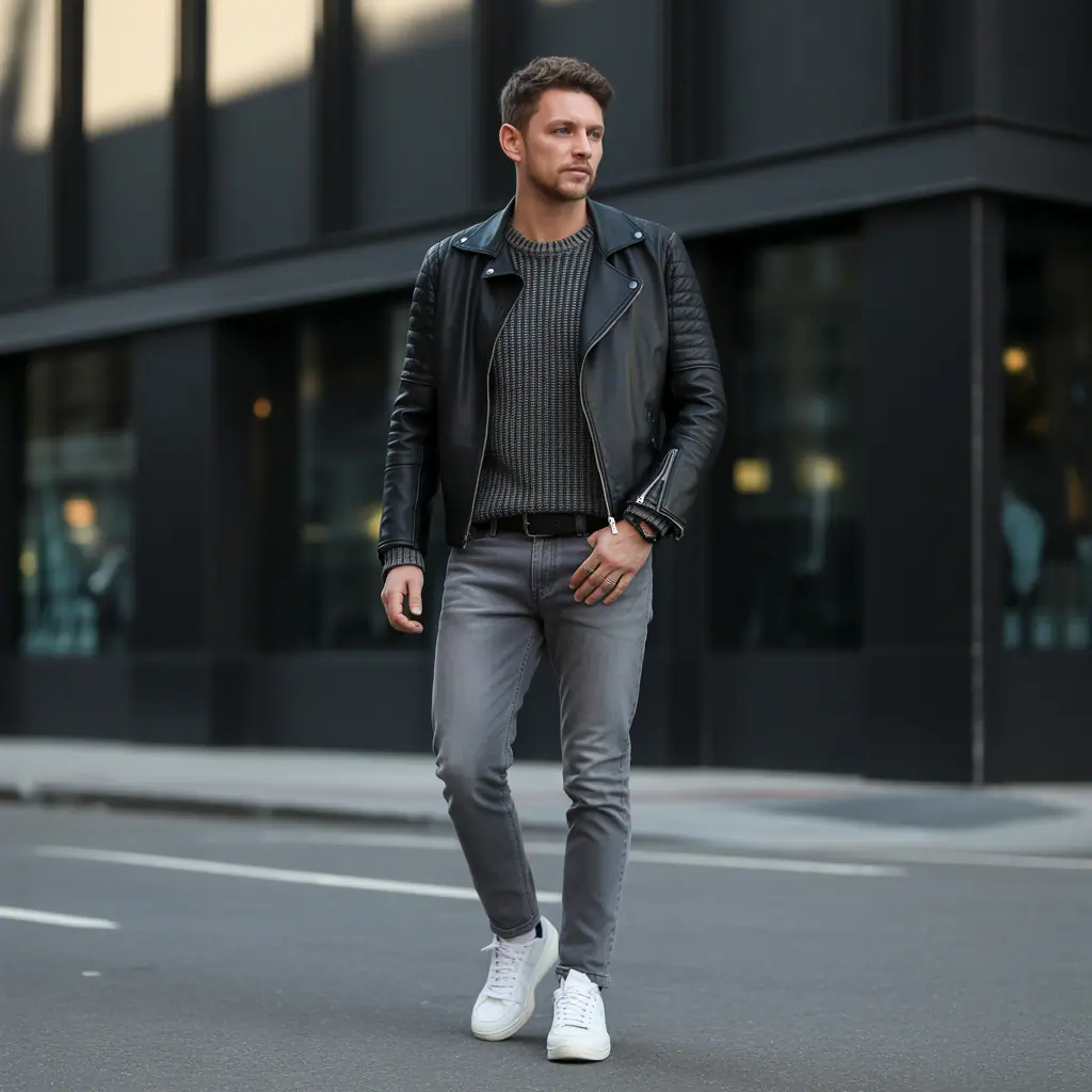 grey jeans outfit men
