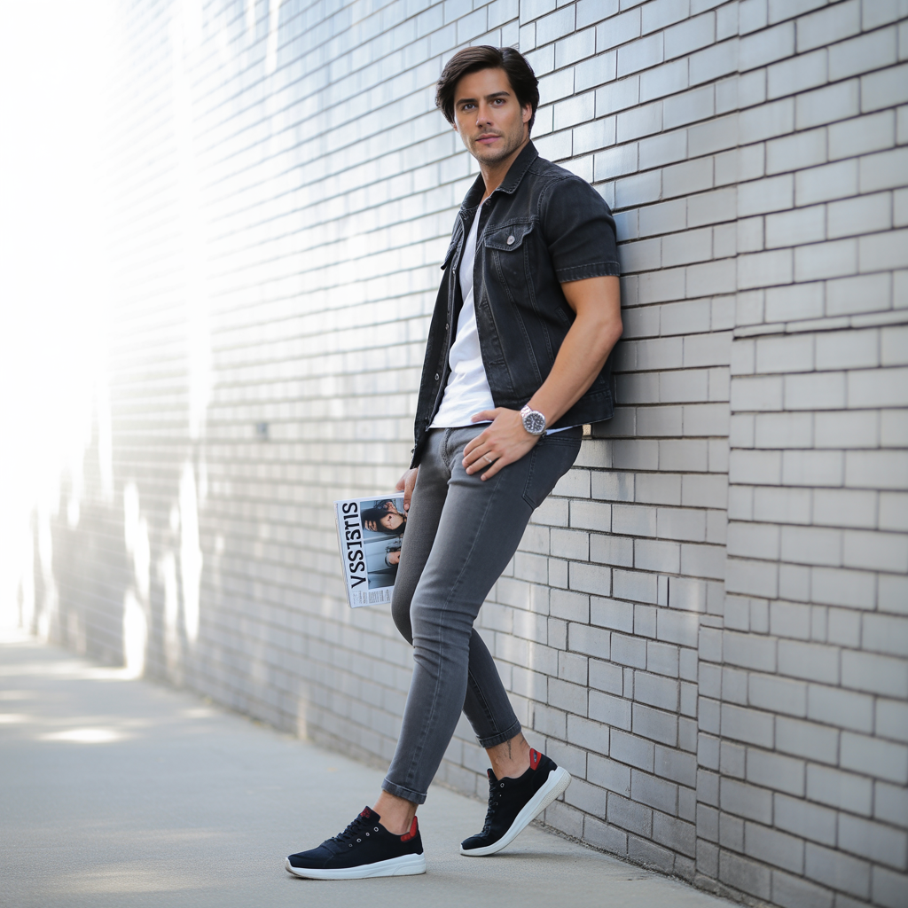 grey jeans outfit men