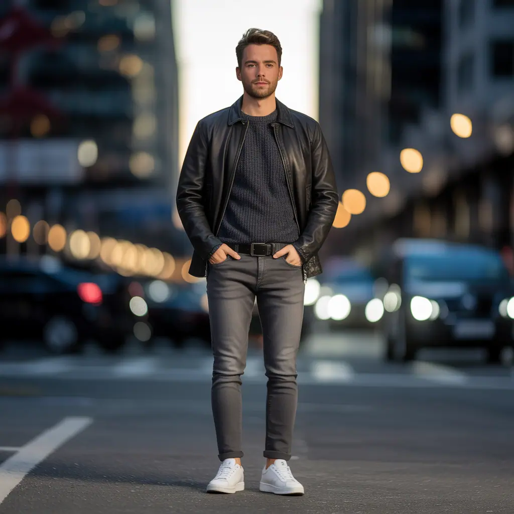 grey jeans outfit men