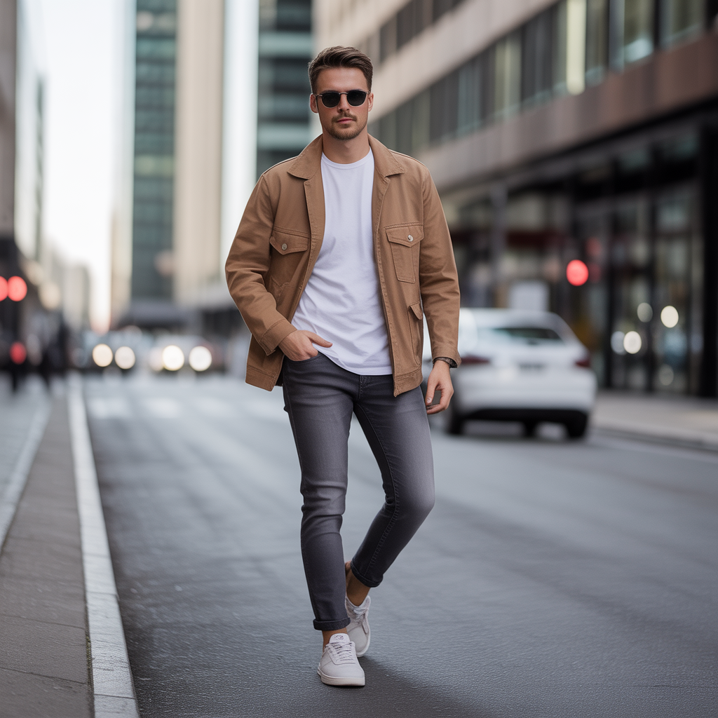 grey jeans outfit men