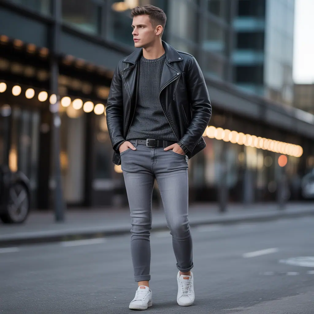 grey jeans outfit men