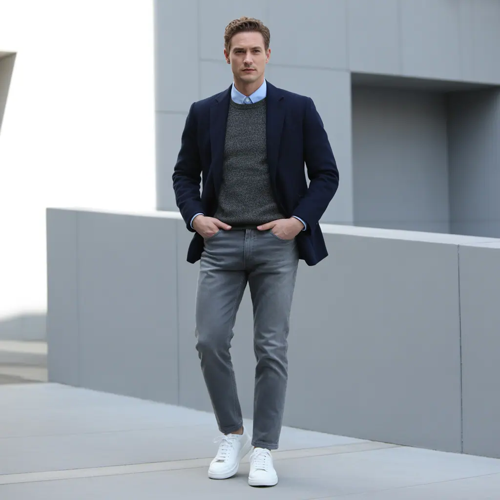grey jeans outfit men